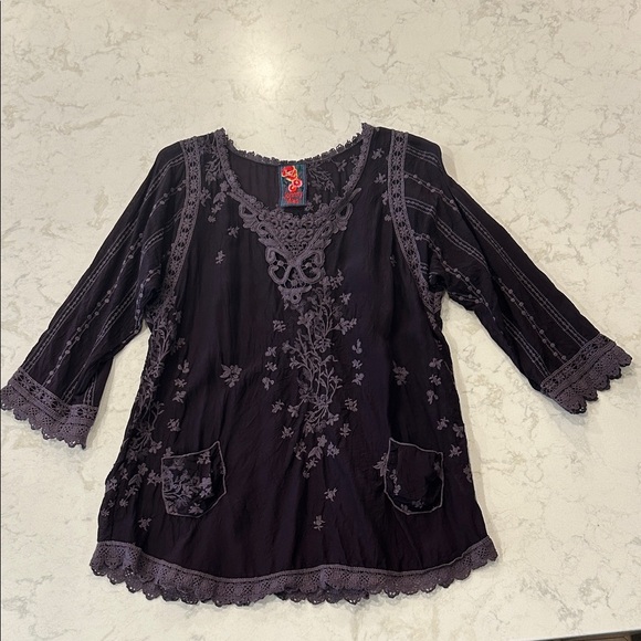 Johnny Was Embroidered Lace Trim Eyelet Purple Bohemian Crochet Top Medium - Picture 5 of 14